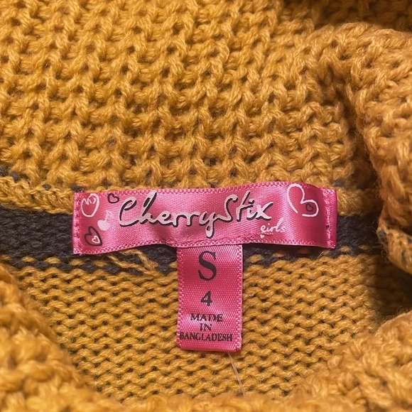 Cherrystix Girls Mustard Gray Stripe Knit Sweater Size S 4 NWT Fall Winter - Picture 4 of 11